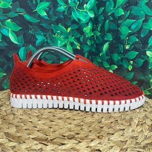 Ilse Jacobsen Red Perforated Slip-On Shoes
